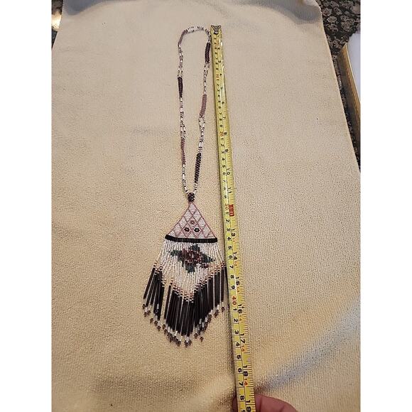 ART DECO Handmade Micro Bead Flapper/Native Amer. Glass Beaded Necklace 17" long - Picture 3 of 14